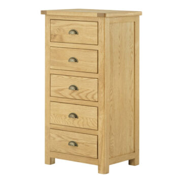 Tynedale Oak 5 Drawer Wellington Chest | Wax Finish | Assembled