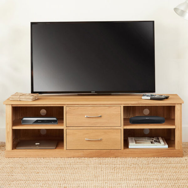 North Bay Oak Widescreen TV Unit with Mounting Bracket | Fully Assembled
