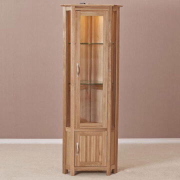 Devon Oak Corner Glass Display Cabinet With Light