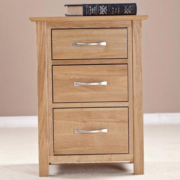 Devon Oak Tall Bedside Cabinet With Drawers | Fully Assembled