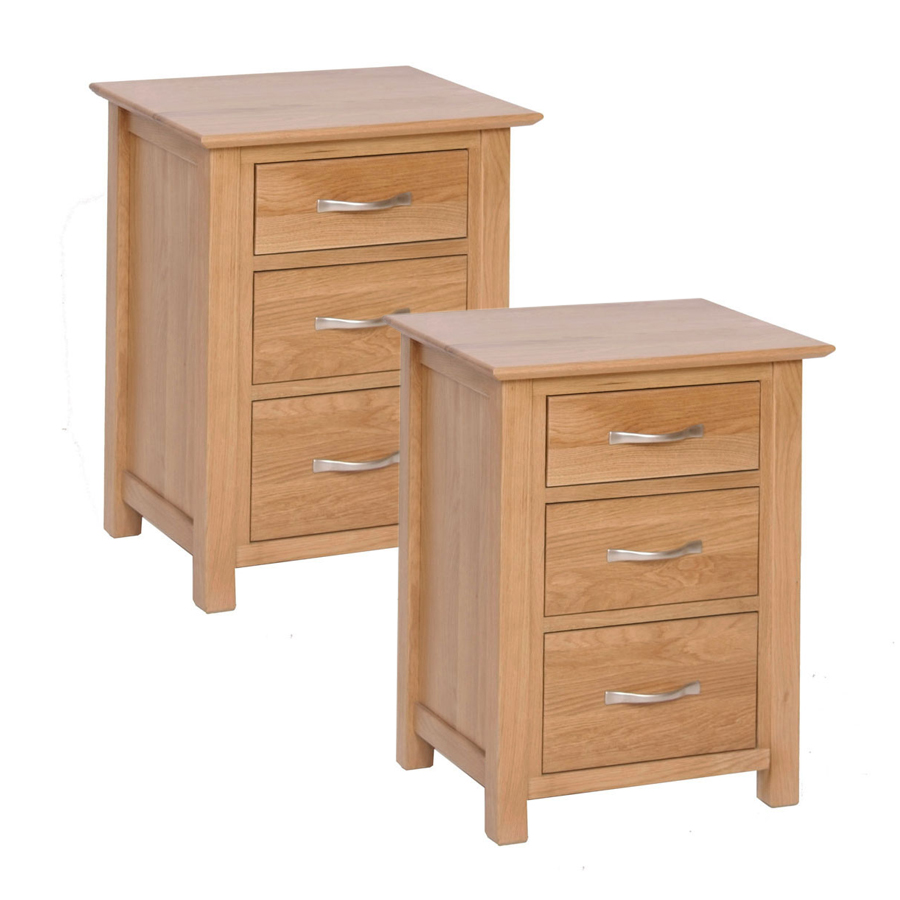 Devonshire New Oak Set Of 2 Tall Bedside Cabinet With Drawers