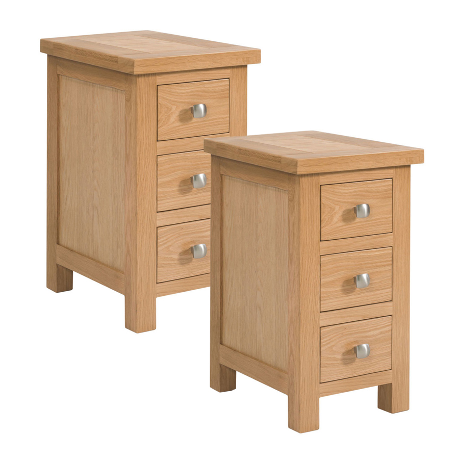 Dorset Narrow Oak 3 Drawer Bedside Table No Assembly Required