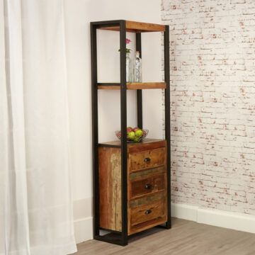 Kochi Reclaimed Alcove Metal Bookcase with Drawers | Assembled