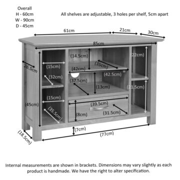 Devon Oak 1 Drawer Corner TV Unit 90cm | Assembled
