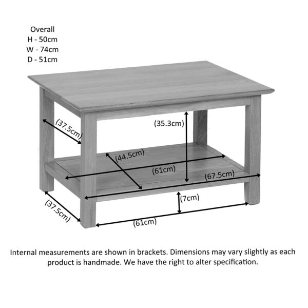 Devon Oak Rectangle Coffee Table With Shelf