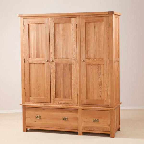 Nottingham Rustic Oak Triple Wardrobe with Drawers Oak World