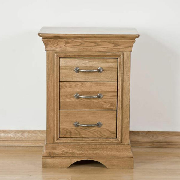 Parisian Oak Bedside Cabinet With 3 Drawers | Assembled