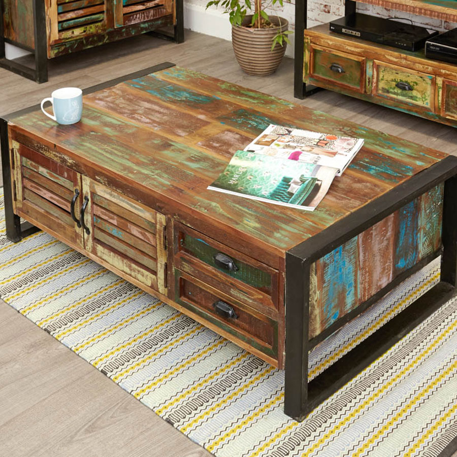 Kochi Reclaimed Wood Large Coffee Table | Black Metal Frame