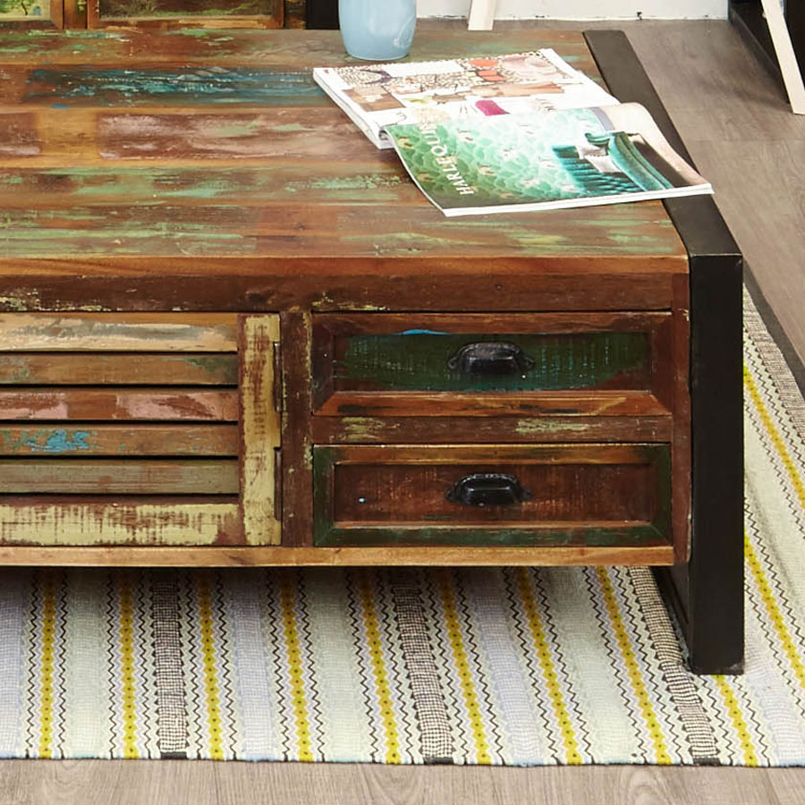 Kochi Reclaimed Wood Large Coffee Table | Black Metal Frame