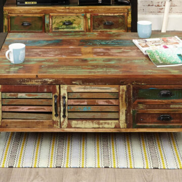 Kochi Reclaimed Wood Large Coffee Table | Black Metal Frame