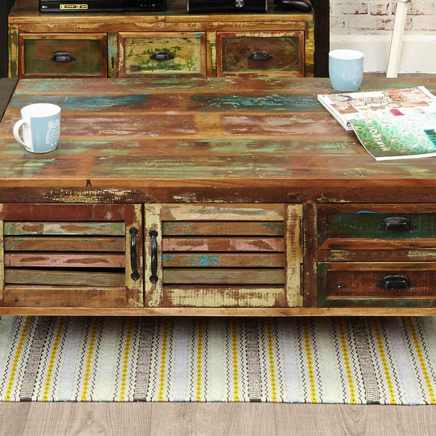 Kochi Reclaimed Wood Large Coffee Table | Black Metal Frame