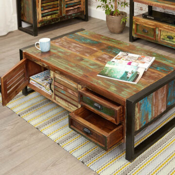 Kochi Reclaimed Wood Large Coffee Table | Black Metal Frame