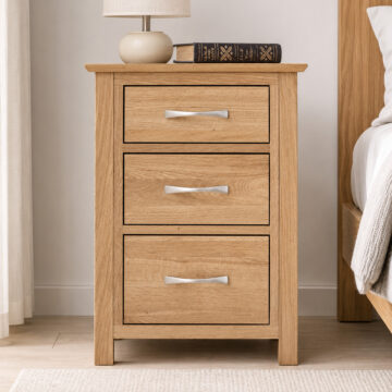 Devon Oak 3 Drawer Tall Bedside Cabinet | Assembled