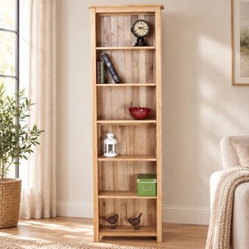 Devon Oak Narrow 6 Shelf Bookcase | Assembled