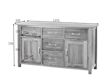 Devon Oak 2 Door 5 Drawer Large Sideboard | Assembled
