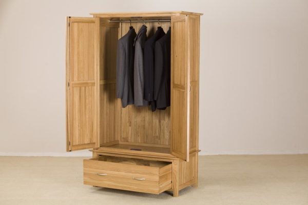 Devon Oak Gents Double Wardrobe With 1 Drawer & 2 Doors