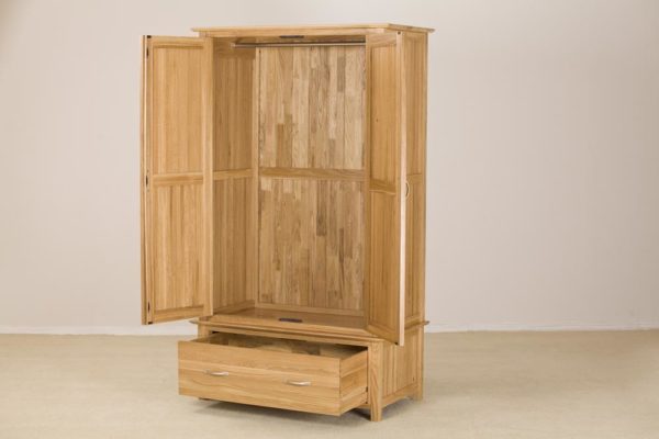 Devon Oak Gents Double Wardrobe With 1 Drawer & 2 Doors