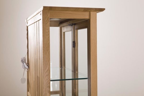 Devon Oak Glass Display Unit With Light & 2 Drawers
