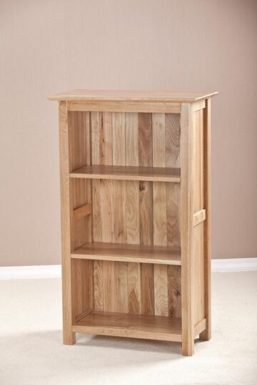 Devon Oak Low & Narrow Bookcase With 3 Shelves | Assembled