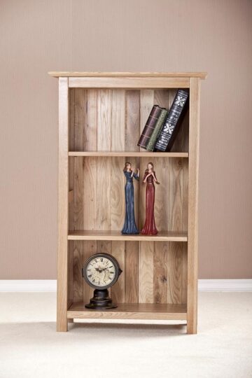 Devon Oak Low & Narrow Bookcase With 3 Shelves | Assembled