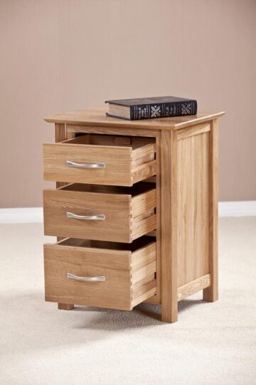 Devon Oak 3 Drawer Tall Bedside Cabinet | Assembled