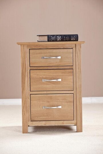 Devon Oak 3 Drawer Tall Bedside Cabinet | Assembled