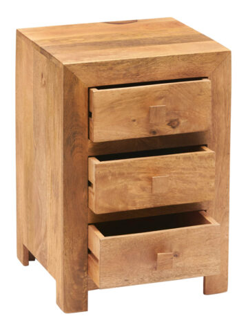 Malda Light Mango 3 Drawer Bedside Cabinet | Assembled
