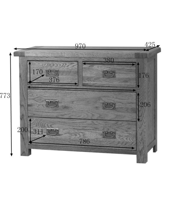 Nottingham Rustic Oak 2 + 2 Chest of Drawers | Fully Assembled