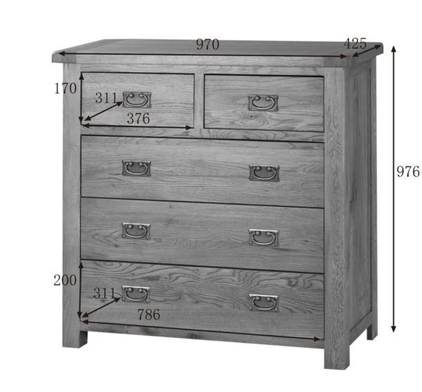 Nottingham Rustic Oak 3 + 2 Chest of Drawers | Fully Assembled