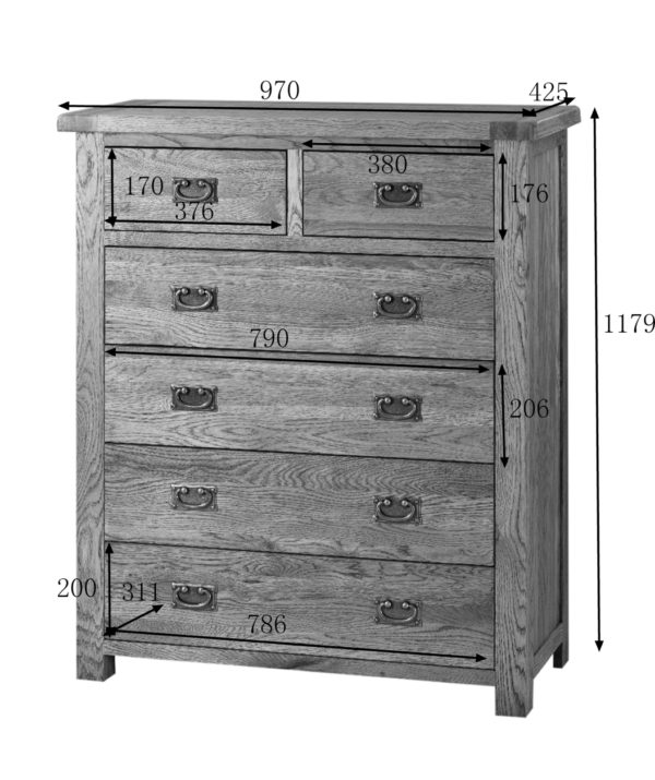 Nottingham Rustic Oak 4 + 2 Chest of Drawers | Fully Assembled