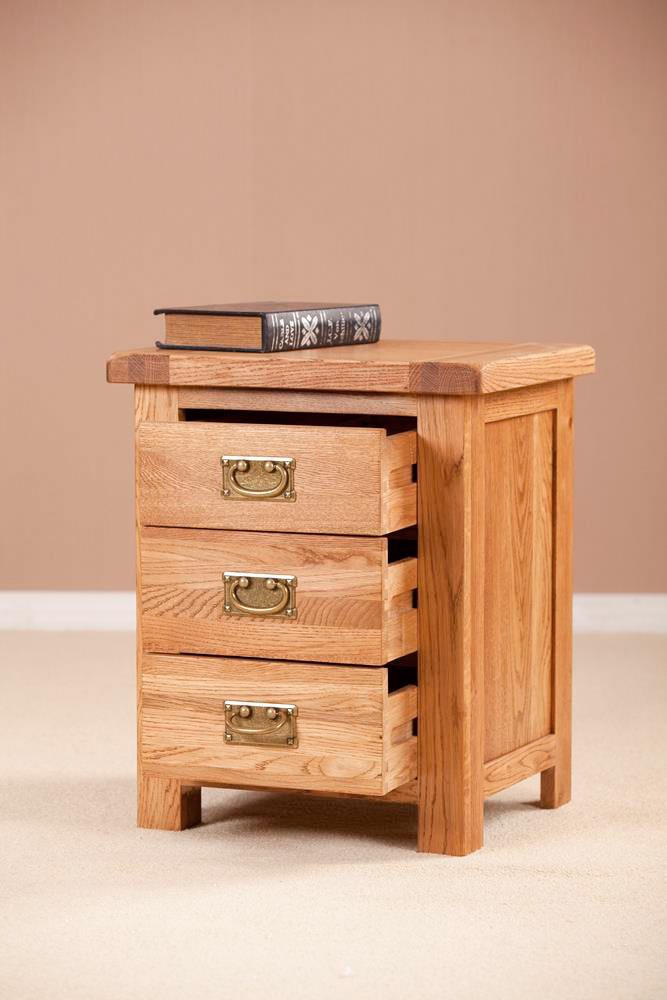 Nottingham Rustic Oak 3 Drawer Bedside Cabinet | Assembled