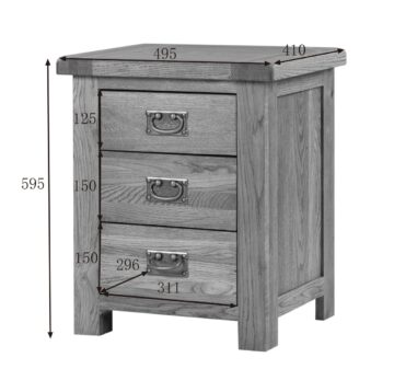 Nottingham Rustic Oak 3 Drawer Bedside Cabinet | Assembled