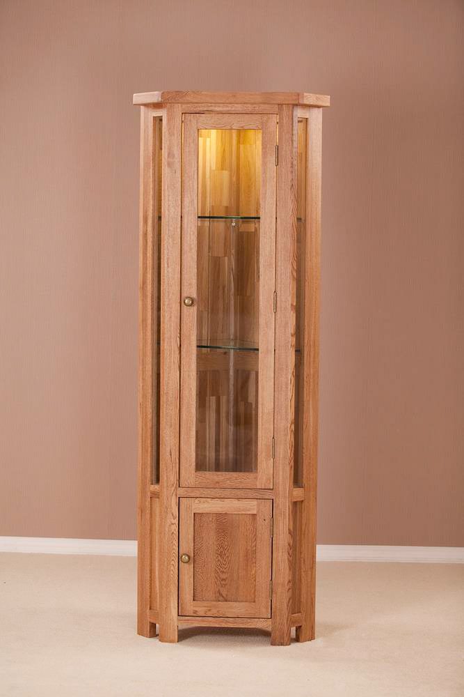 Nottingham Rustic Oak Glass Corner Display Cabinet Oak World