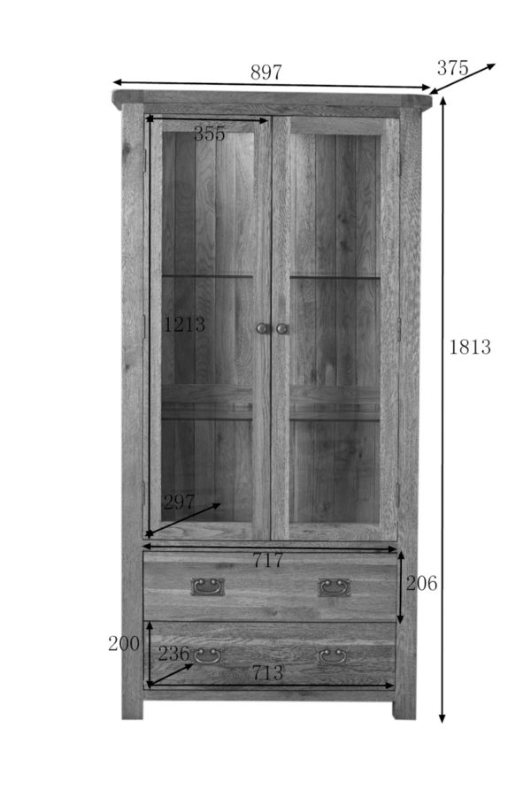 Nottingham Rustic Oak Glass Display Cabinet