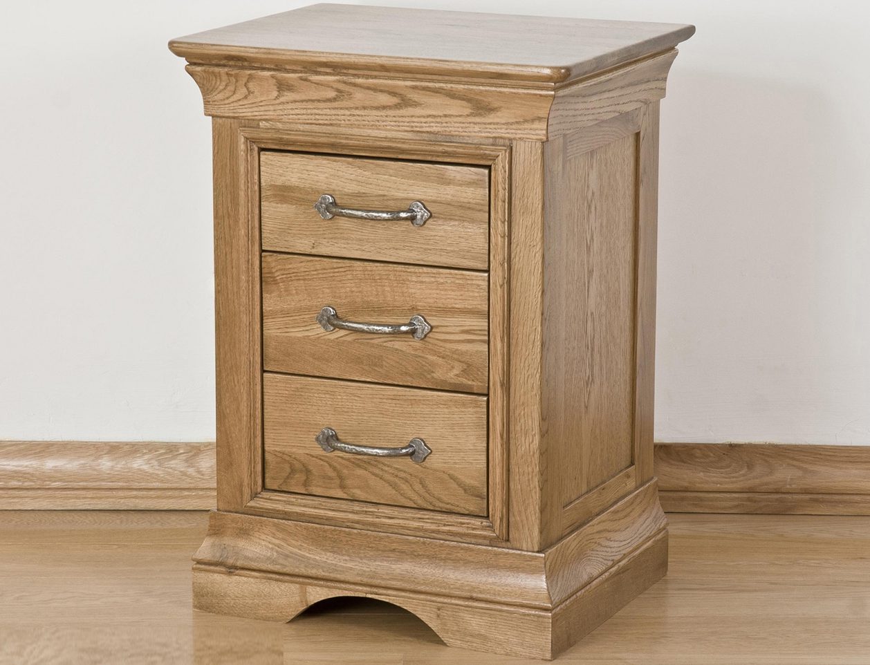 Parisian Oak Bedside Cabinet With 3 Drawers Fully Assembled