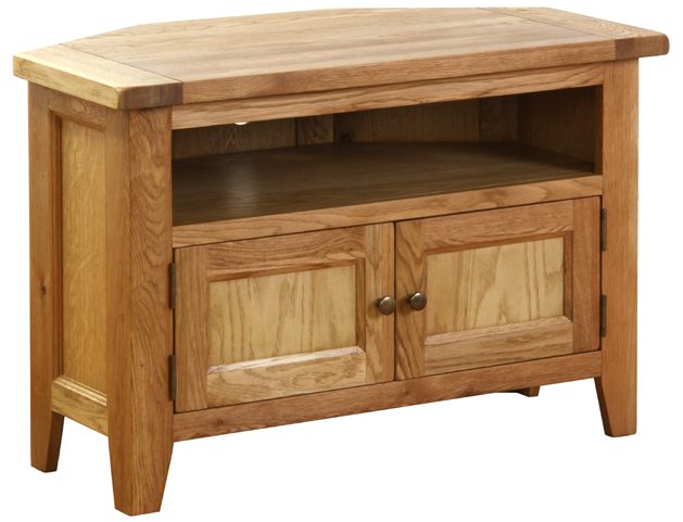 Vancouver Petite Rustic Oak Corner Tv Unit Wax Finish Fully