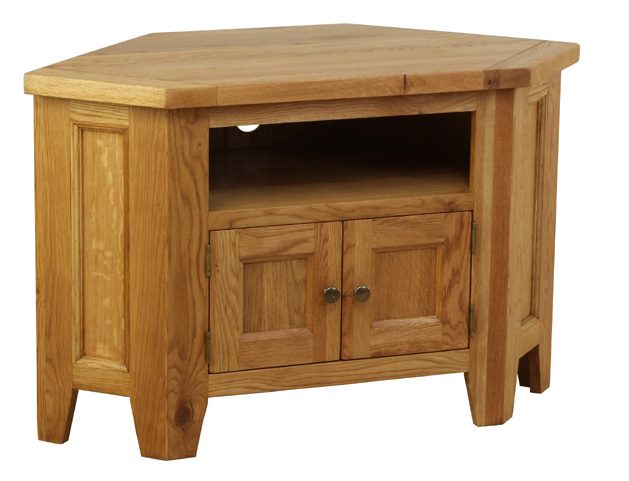 Vancouver Petite Rustic Oak Corner Tv Unit Wax Finish Fully