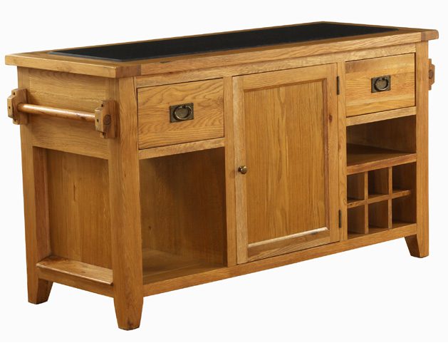 Vancouver Petite Rustic Oak Kitchen Island With Granite Top Wax