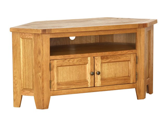 Vancouver Petite Rustic Oak Wide Corner Tv Stand Wax Finish