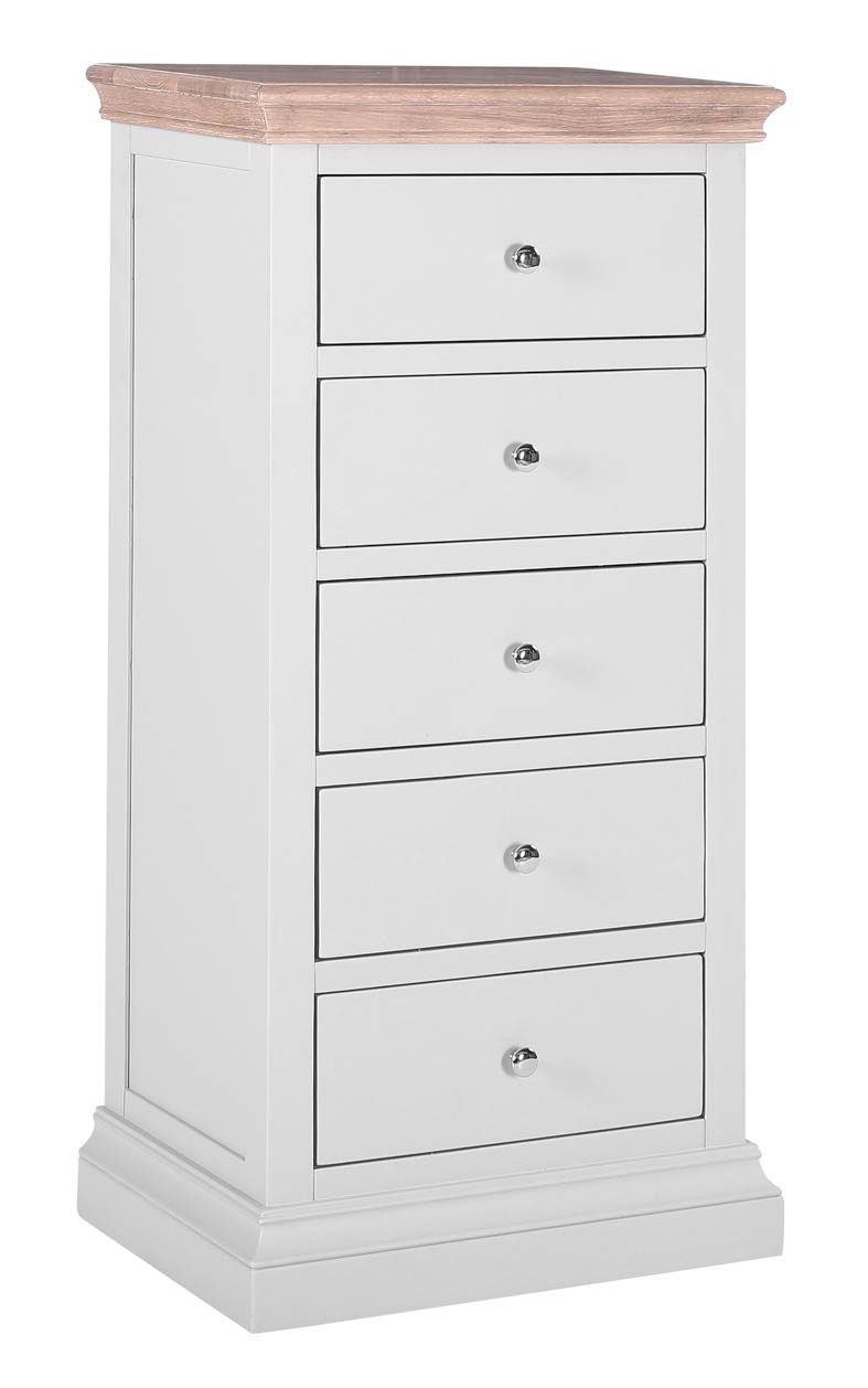 Rosa Light Grey 5 Drawer Tall Chest Fully Assembled Oak World