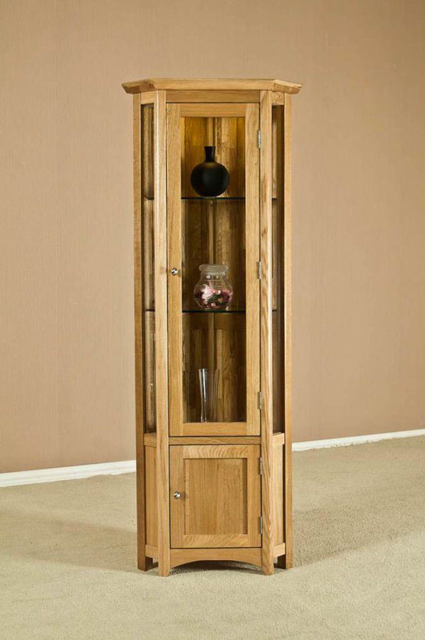 Wellington Oak Corner Glass Display Cabinet