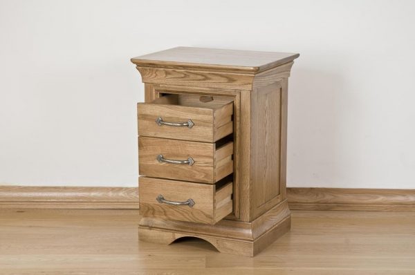 Parisian Oak Bedside Cabinet With 3 Drawers | Assembled