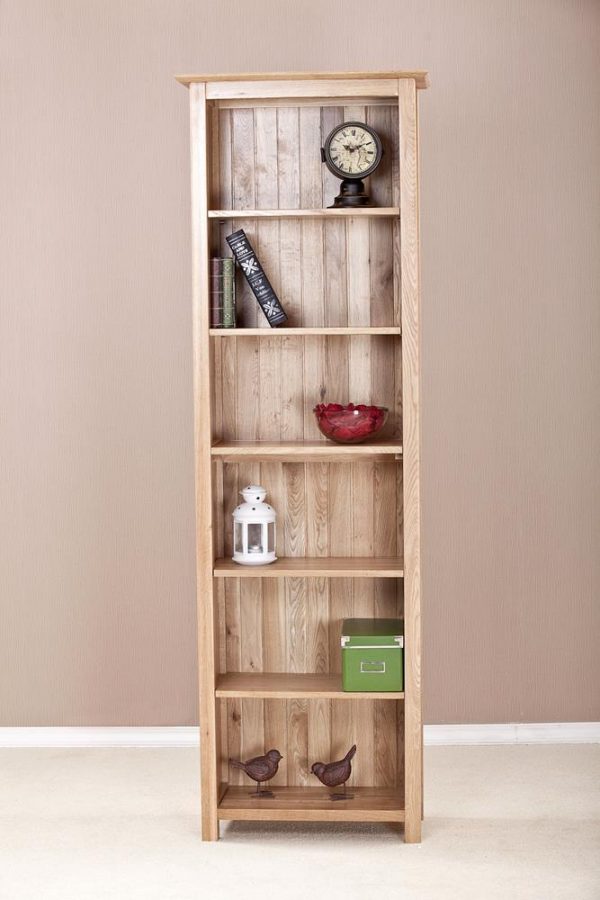 Devon Oak Narrow Bookcase 6ft 6 Tall With 6 Shelves | Fully Assembled