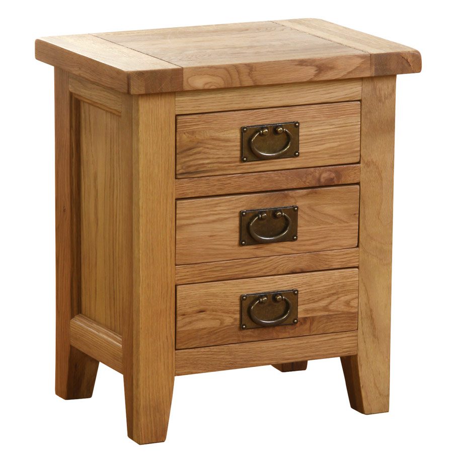 Vancouver Petite Rustic Oak 3 Drawer Bedside Cabinet Wax Finish