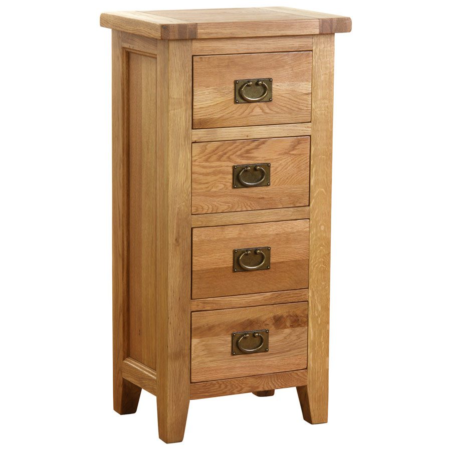 Vancouver Petite Rustic Oak 4 Drawer Tall Chest Of Drawers Wax