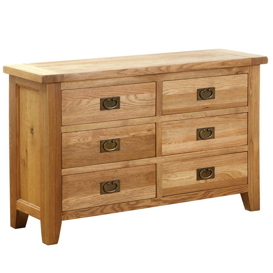 Vancouver Petite Rustic Oak 6 Drawer Chest Wax Finish Fully