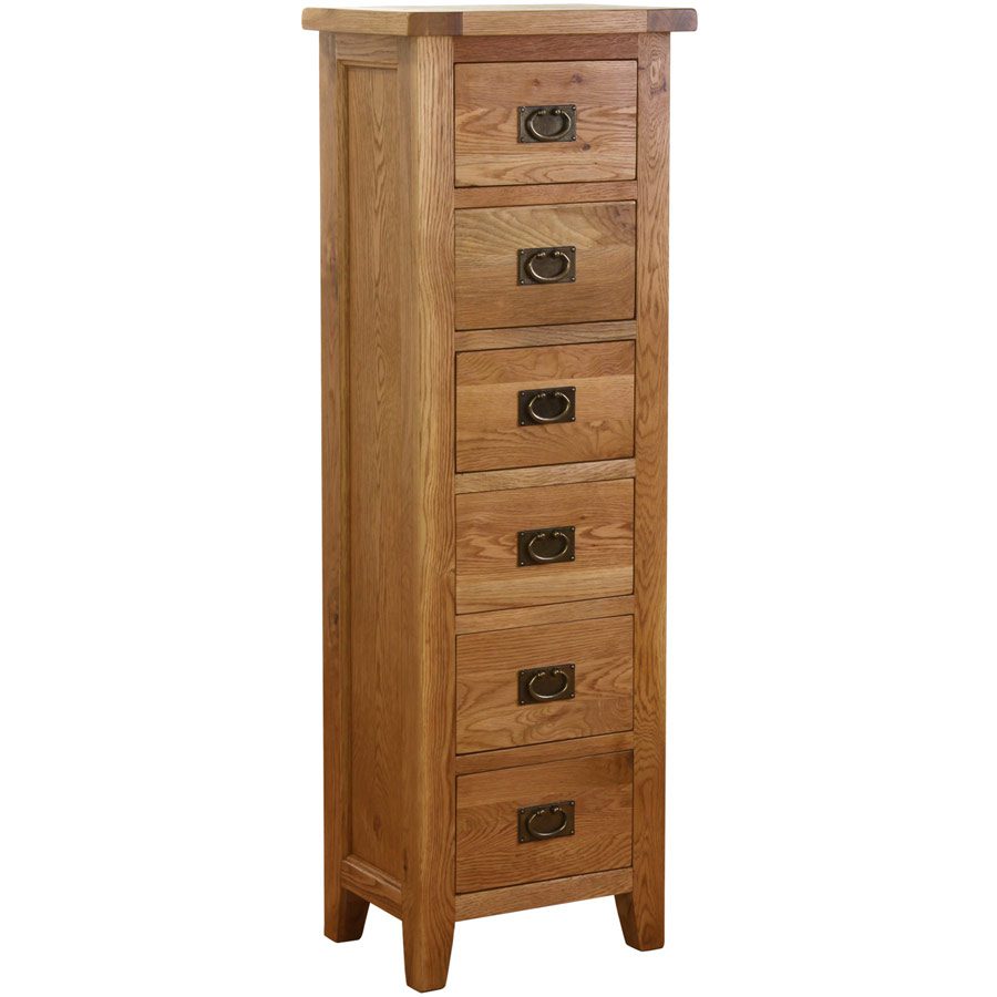 Vancouver Petite Rustic Oak 6 Drawer Tall Chest Wax Finish