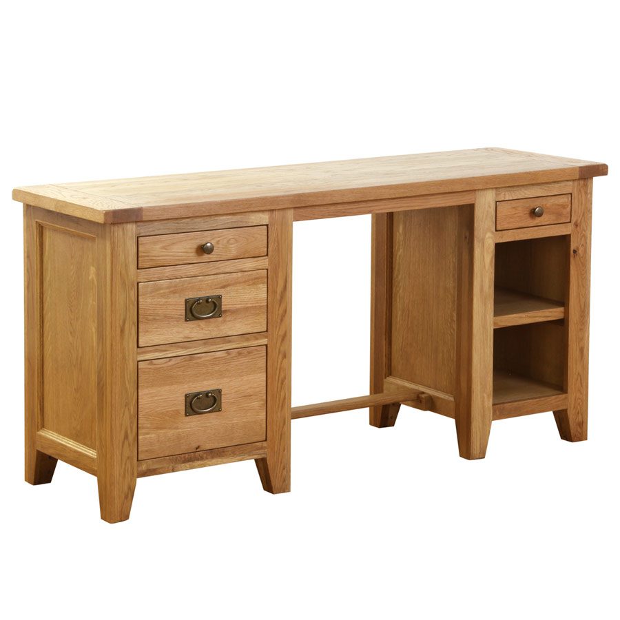 Vancouver Petite Rustic Oak Double Pedestal Desk Wax Finish