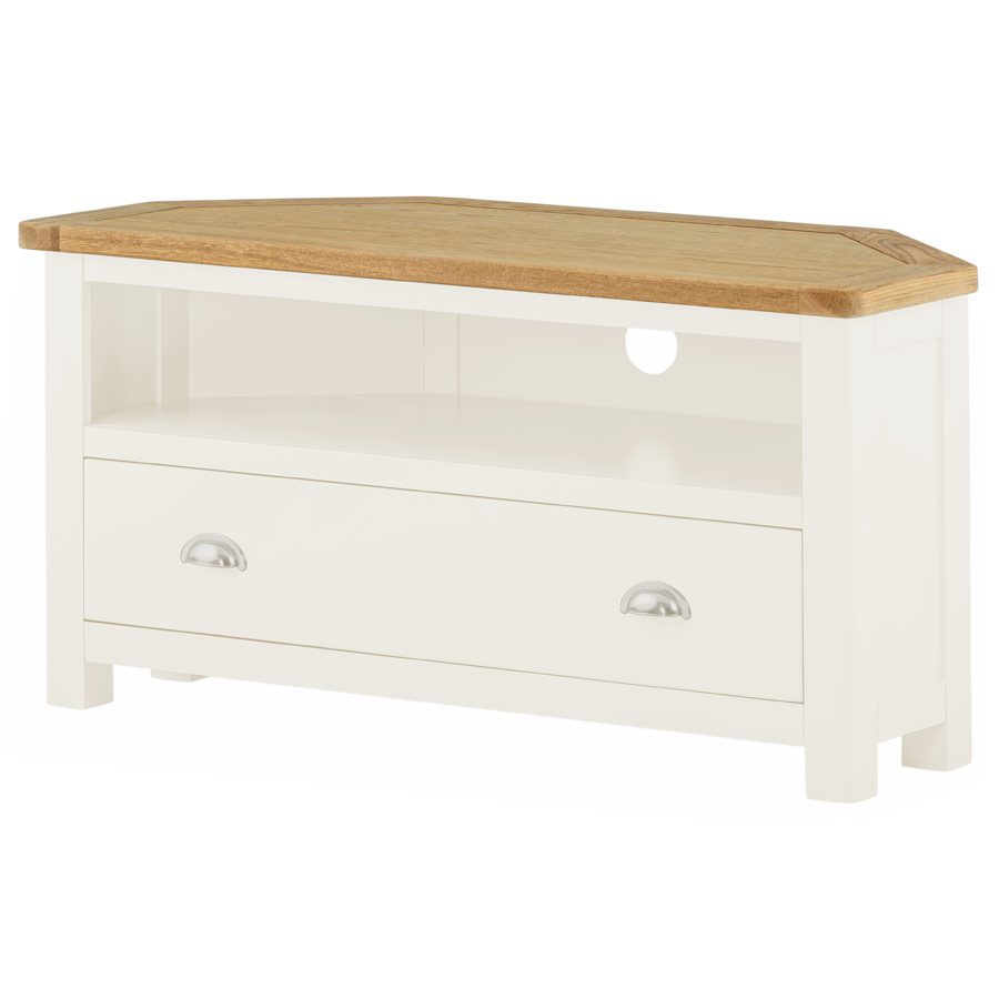 Portland White Corner Tv Cabinet Fully Assembled Oak World
