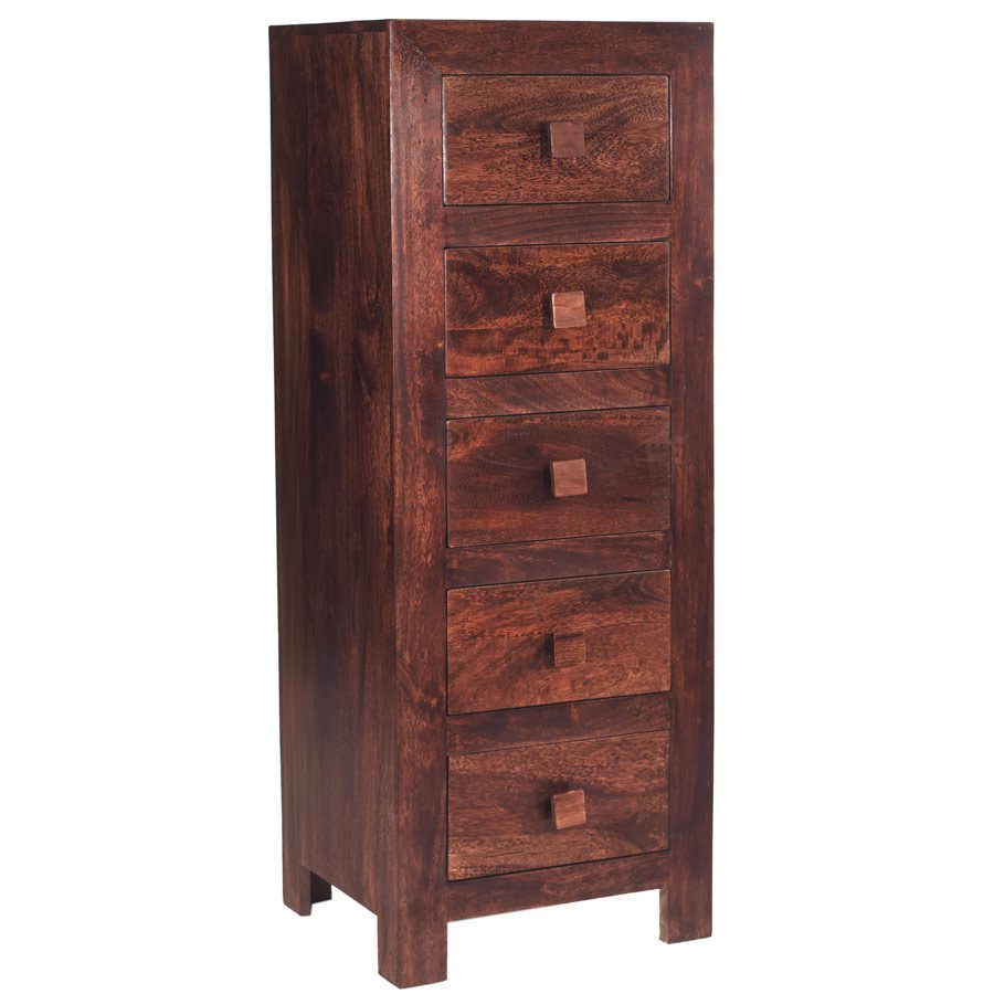 Toko Dark Mango 5 Drawer Tall Chest Fully Assembled Oak World